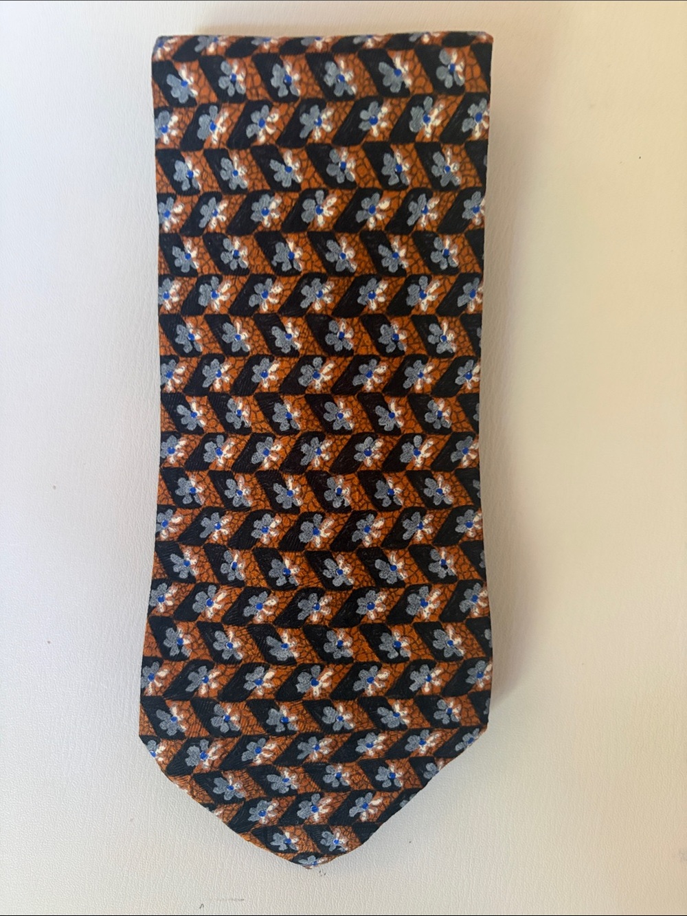 Ermenegildo Zegna Orange and Blue Geometric Floral Silk Tie